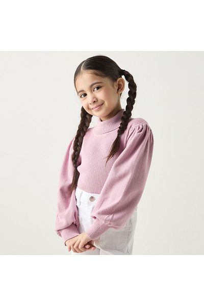 Juniors Ribbed Pullover with Turtle Neck and Long Sleeves