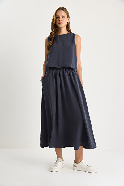 Bianco Lucci Women's Thick Strap Blouse Elastic Waist Skirt Modal Suit 60283447