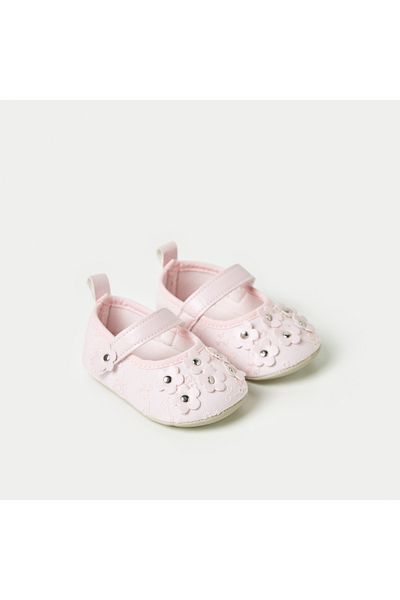 Juniors Floral Embellished Booties with Hook and Loop Closure
