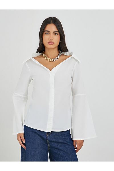 Styli Off Shoulder Button Down Shirt