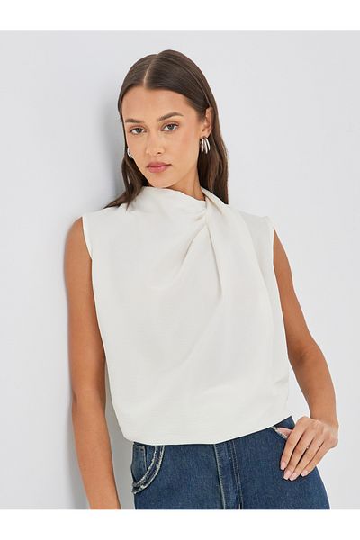 Styli Solid Asymmetric Neck Sleeveless Top