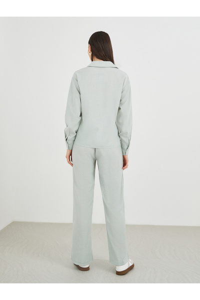 Styli Solid Shirt and Wide Leg Pants Co-Ords