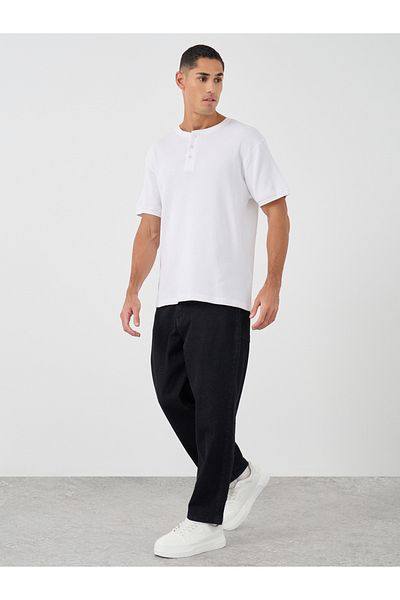 Styli Regular Fit Henley Neck Waffle Knit T-Shirt