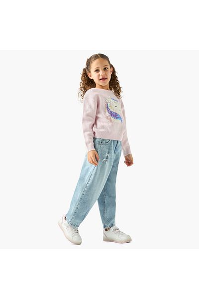 Juniors Unicorn Sequin Embellished Pullover with Crew Neck