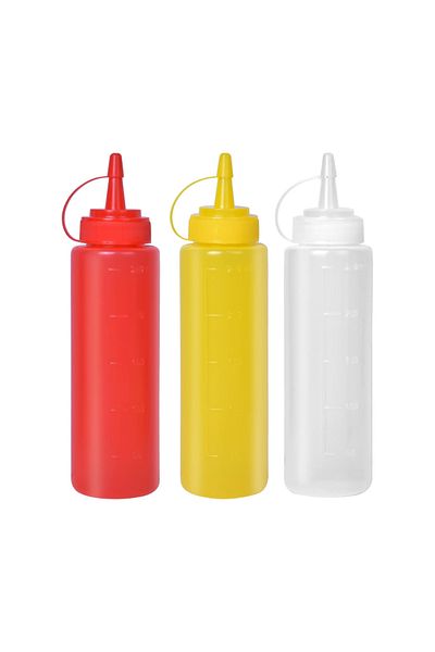 CME 3 plastic squeeze bottles for ketchup, mustard, and similar liquids