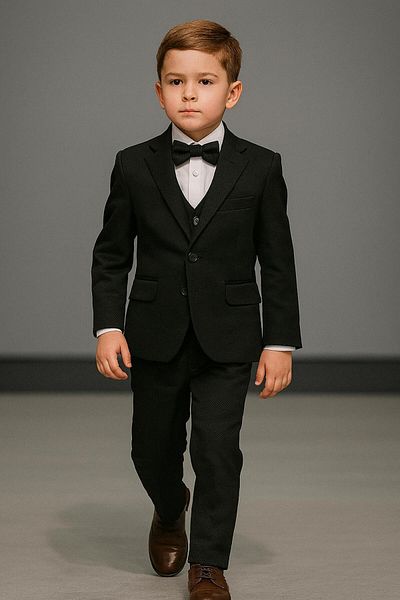 Esterella Boy's Planet Jacketed Tuxedo Suit / Jacket, Pants, Vest, Shirt and Bow Tie Is Slim Fit