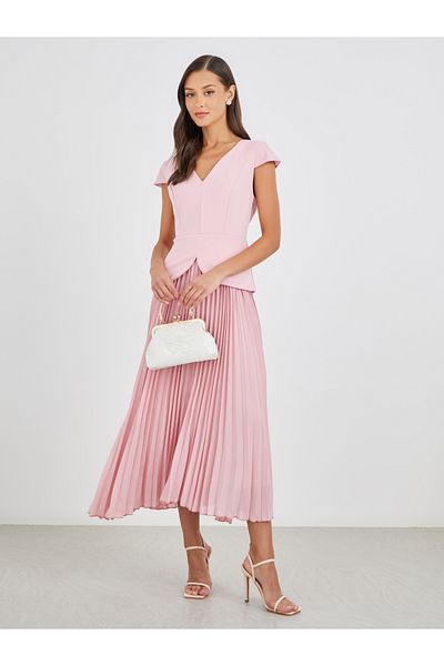 Styli Plain Accordion Pleated Twofer A-Line Midi Dress