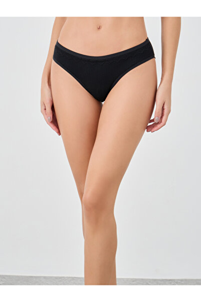 Styli Pack of 5 - Ribbed Bikini Briefs with Scalloped Lace Trim