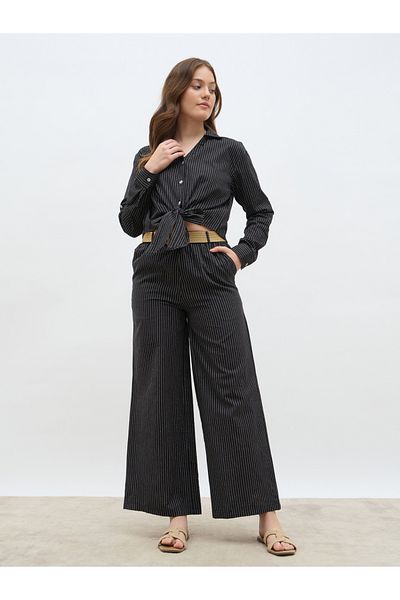 Styli Front Knot Striped Shirt and Pants Co-Ords