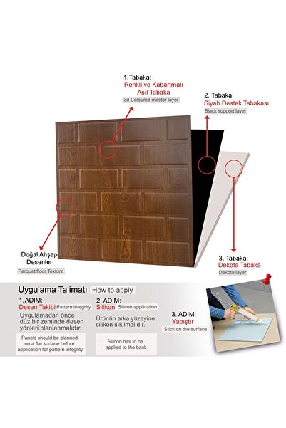 TİNK 3 Boyutlu Duvar Paneli Kabartmalı Metro Desen Pvc 41x41 cm/ 6 Adet /1 m² Altın Meşe