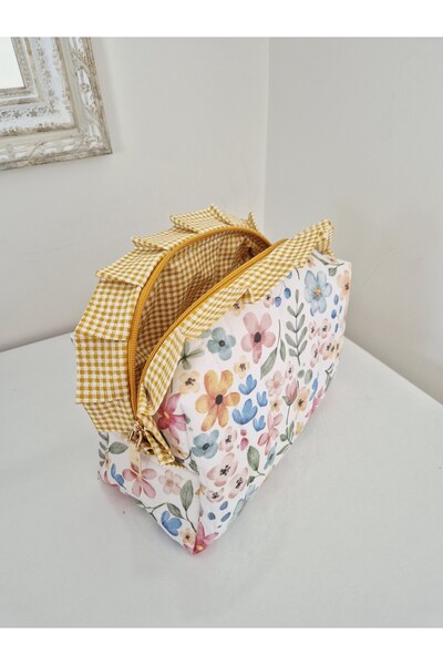 BABY KANGAROO حقيبة مكياج كبيرة على شكل زهرة – حجم كبير مكشكش باللون الأصفر، ...