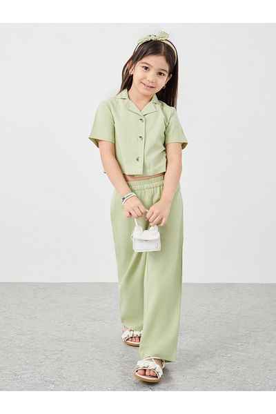 Styli Buttoned Short Sleeve Blouse and Pants Co-Ords