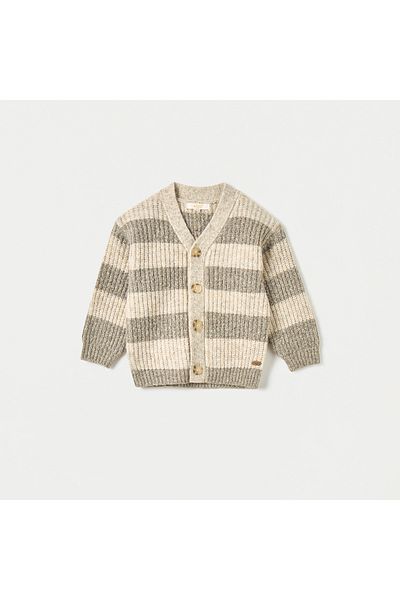 ELIGO Striped Cardigan with Long Sleeves and Button Closure