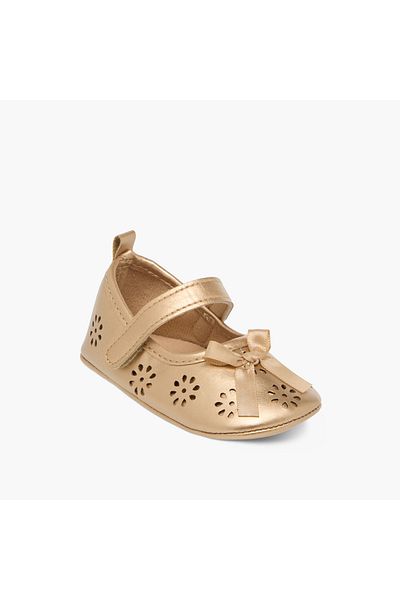 giggles Cutout Detail Booties with Hook and Loop Closure