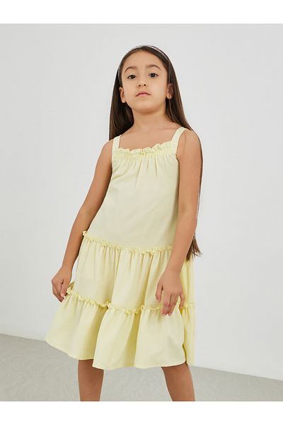 Styli Girls Yellow Ruffled Textured Dress