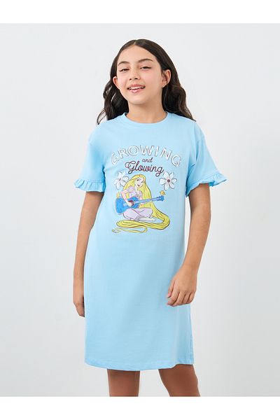 Styli Girls Blue Rapunzel Graphic Print Ruffle Trim Nightdress