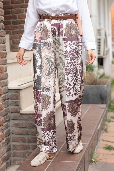 LOCCO Women's Printed Satin Trousers Green