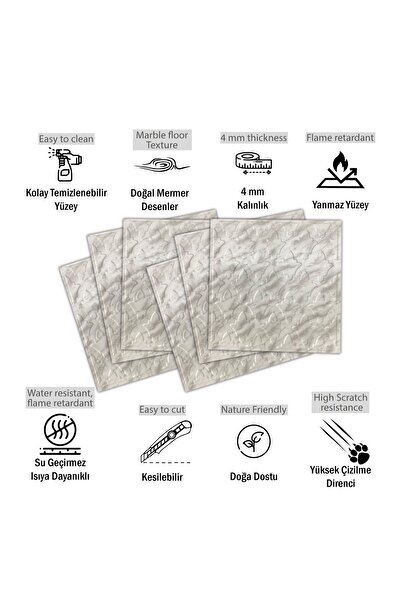 TİNK 3 Boyutlu Duvar Paneli Kabartmalı Salon Desen Pvc 41x41 cm/ 6 Adet /1 m² Mermer