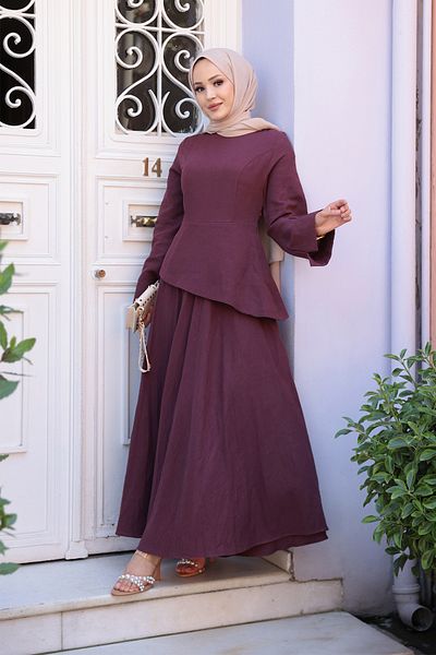LOCCO Women's Kraş Skirt Linen Dress Burgundy