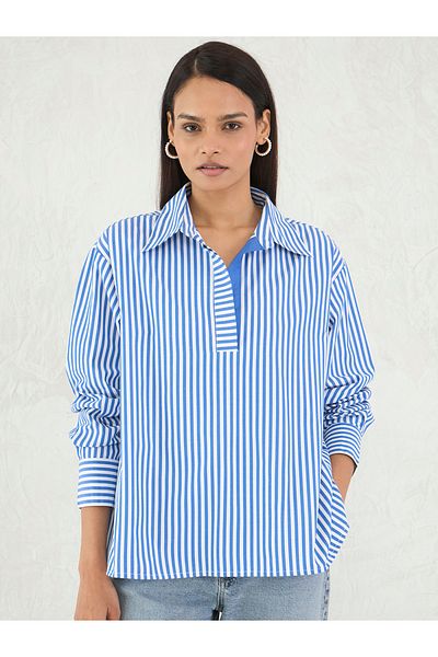 Femmella By Styli Striped Oversized Spread Collar Shirt