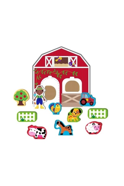 divendi-ro Jucărie de sortare din lemn, fermă cu figurine 3D și accesorii, 21...