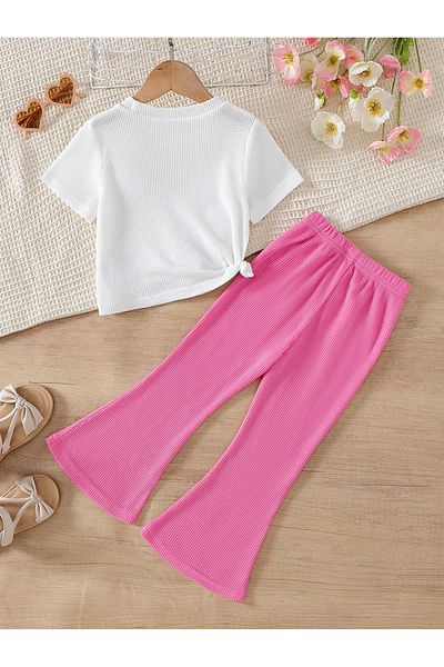 Take Two By Styli Embroidery Patch Detail Knitted T-Shirt and Flared Pants Set