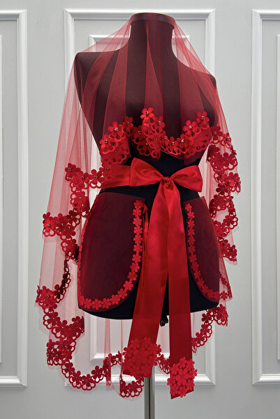 ZEYMERADE طقم ستارة العروس الحمراء، زهرة ثلاثية الأبعاد وحجر لامع، طقم ستارة ...