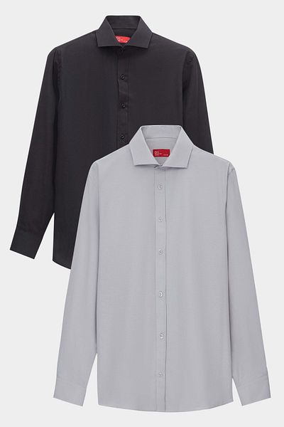 D'S Damat Πουκάμισο Ds Damat Slim Fit Γκρι ιταλικό πέτο Easy Ironing 2 τεμαχίων