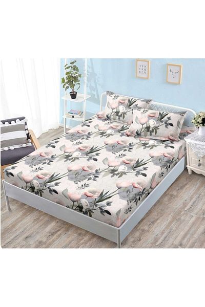 OEM Husa de pat, 2 persoane, 160x200 cm, imprimeu flori roz, multicolor