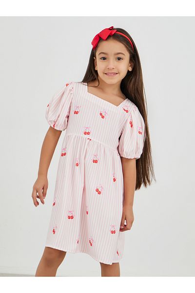 Styli Striped Cherry Print Dress