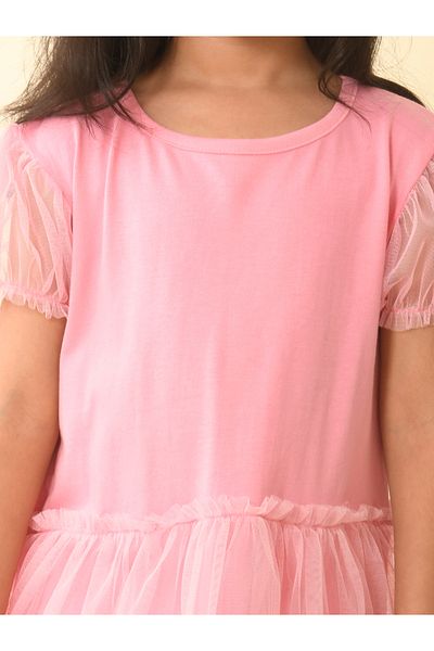 LilPicks By Styli Mesh Insert Round Neck Dress