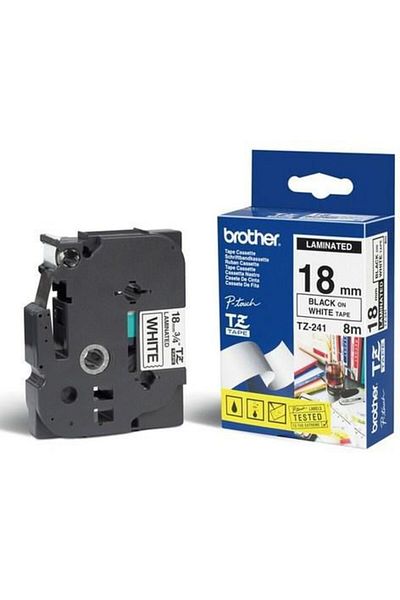 Brother P-Touch Tape Black on White, TZ241