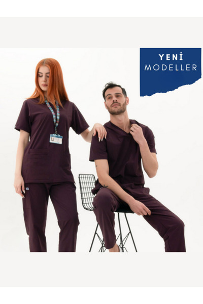 Komano Pontika Likralı Unisex Yarasa Kol Hemşire, Doktor, Hasta Bakım Forması Takımı Scrubs Hastane Üniforması