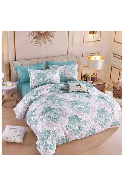 JOJO HOME Lenjerie de pat, Jojo Home, 6 piese, 2 persoane, 245x250cm, Imprimeu Elegant, Finet Superior, Alb-Tu