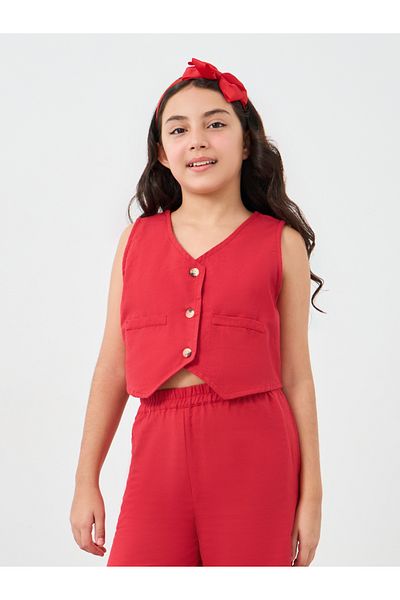 Styli Red Cotton Vest and Culottes Set