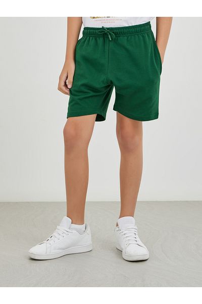 Styli Boys Green Solid Drawstring Waist Shorts with Back Pocket