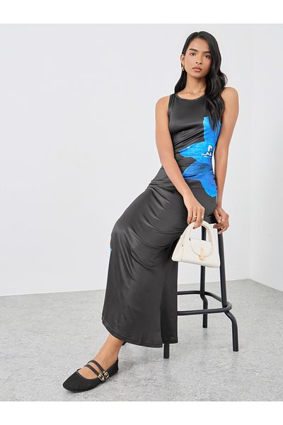 Styli Floral Print Sleeveless Knitted Maxi Dress
