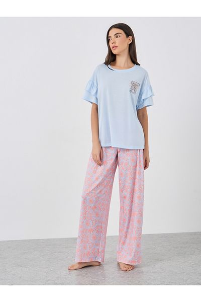 Styli Slogan Print Short Sleeve T-Shirt and Pyjama Set