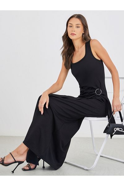 Styli Plain Strappy Sheath Maxi Dress with Buckle