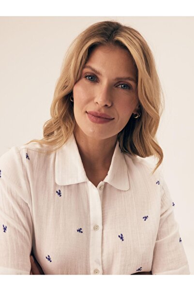 ESOTIQ Women's Pajama Set Two-Piece Button Down Shirt & Shorts 100% Muslin Lightweight | Riley