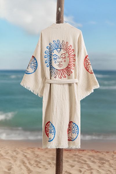 VAROL Organic 100% Cotton Kimono Collar Sabalık Bathrobe Beach Dress - Dualis - L/XL