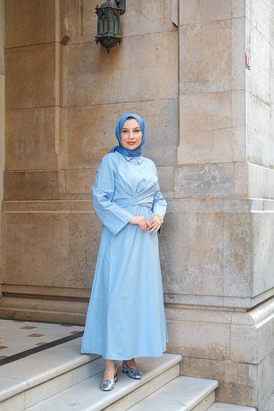 LOCCO Γυναικείο φόρεμα με δέσιμο μπροστά Baby Blue