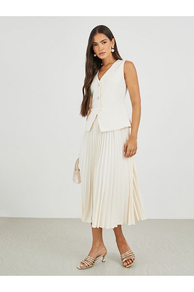 Styli Solid Sleeveless Blazer Midi Dress