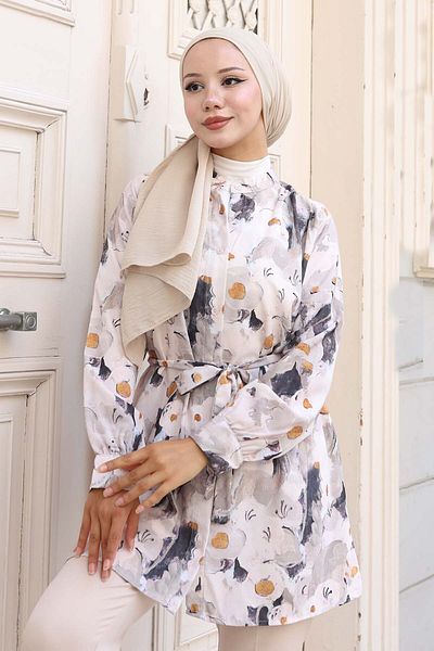benguen Πουκάμισο Hijab με σχέδιο Mink 702