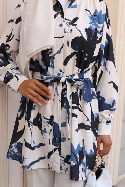 benguen Πουκάμισο Hijab με σχέδιο Navy Blue 701