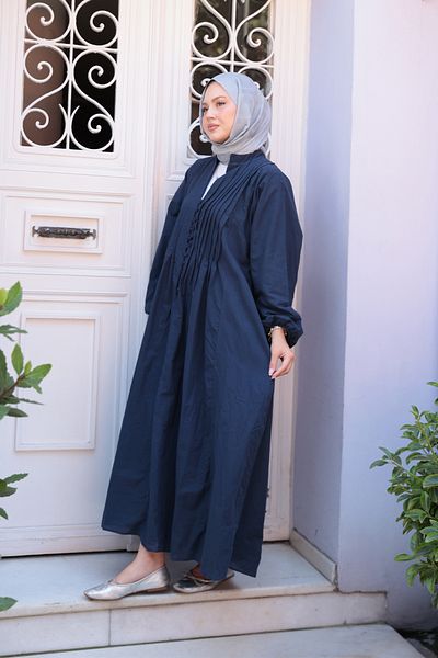 LOCCO Women's Front Gathered Dress Navy Blue