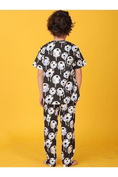Anthrilo By Styli All-Over Football Print T-Shirt and Pyjama Set