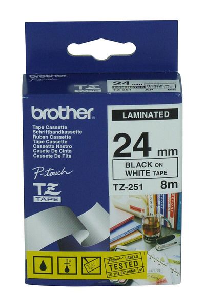 Brother Bandă adezivă P-Touch neagră pe alb, TZ-251