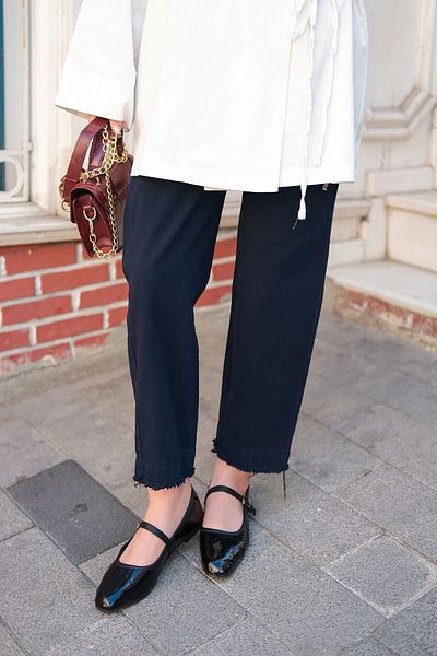 LOCCO Women's Split Hem Raw Trousers Navy Blue