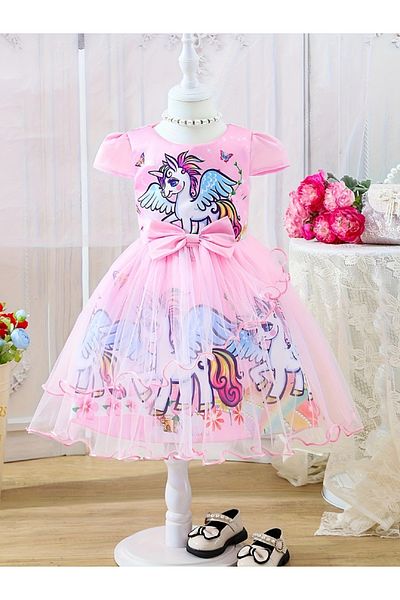 Take Two By Styli Graphic Print Puff Sleeve Bow Detail Knee Length Dress